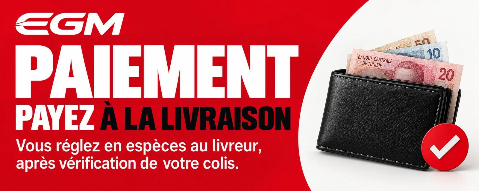 Paiement à la livraison : vous réglez en espèces au livreur, après vérification du colis.