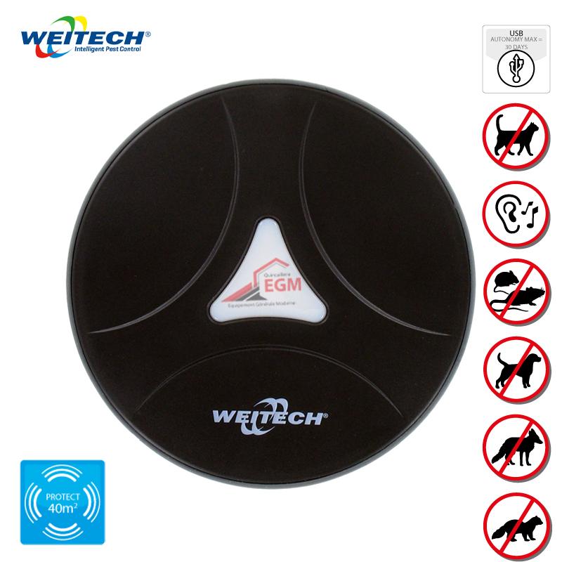 REPULSIF D'ANIMAUX 40M2 ETANCHE IP44 RECHARGEABLE USB WEITECH