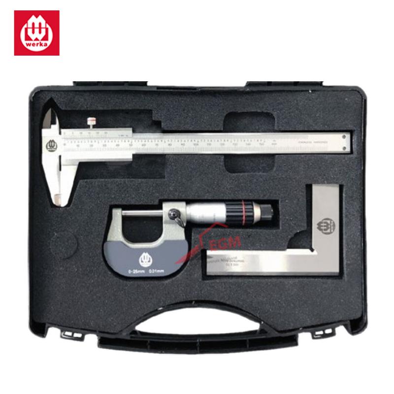 ENSEMBLE D'OUTILS DE MESURE PIED A COULISE 150MM PALMER 0-25MM EQUERRE 100X70MM WERKA