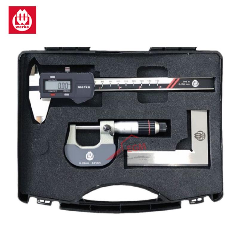 ENSEMBLE D'OUTILS DE MESURE PIED A COULISE DIGITAL 150MM PALMER 0-25MM EQUERRE 100X70MM WERKA