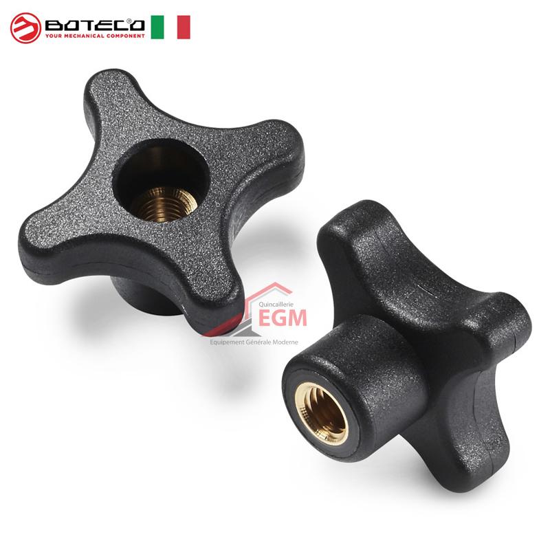 BOUTON DE SERRAGE 4 LOBES TARRAUDE FEMEL 10X50 TROUE BOTECO