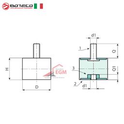 PLOT ANTIVIBRATION CYLINDRIQUE A TIGE ET TROU FILETE BOTECO - Image 2