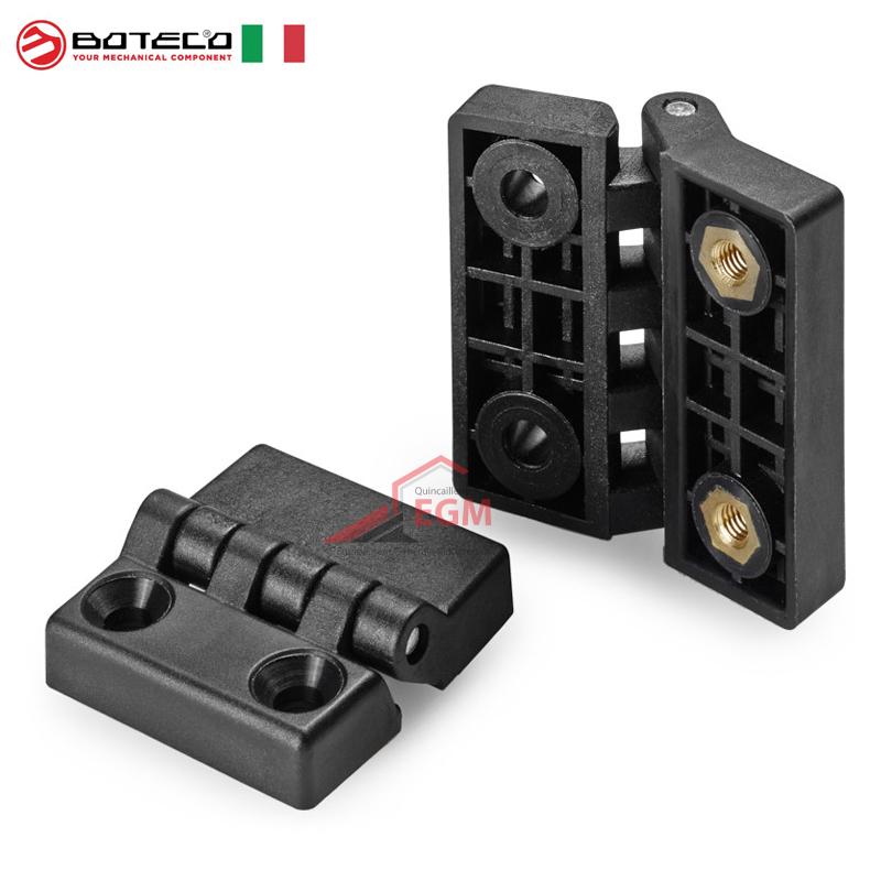 CHARNIERE PLASTIQUE PLATE NOIR AVEC TROU PASSANT ET INSERT AVEC TROU FILETÉ BOTECO