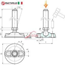 PIED D'APPUI AVEC FIXATION AU SOL, TIGE ARTICULÉE DE TYPE A EN ACIER ET BILLE R15 BOTECO - Image 2