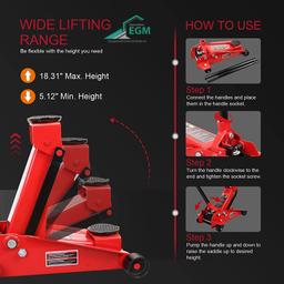 CRIC ROULEUR SIMPLE PISTON 3.0T L 571MM BIG RED - Image 4