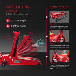CRIC ROULEUR DOUBLE PISTON 2.5T BIG RED - Image 5