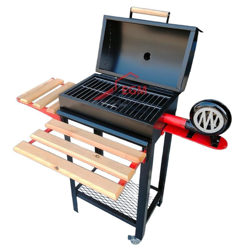 BARBECUE A CHARBON AVEC 2 ETAGERES EN BOIS ET AVEC VENTILATEUR