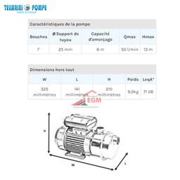 POMPE TRANSVERSAL LAITON Ø 25 (0.6 / HP) 220V TELLARINI - Image 2