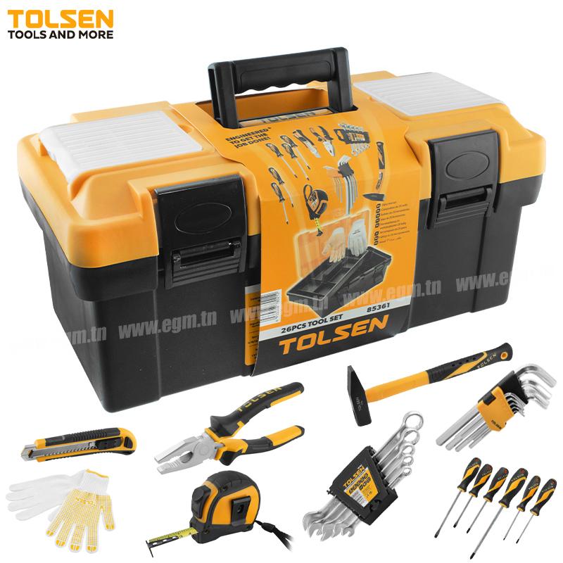 BOITE A OUTILS PLASTIQUE COMPLET 26PCS TOLSEN
