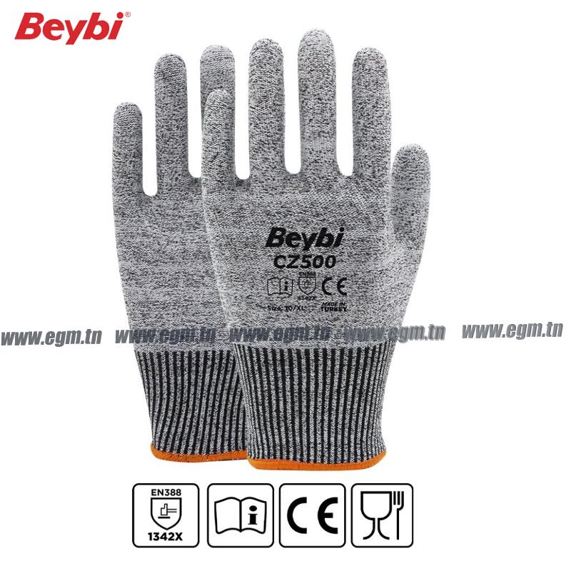 PAIRE GANT ANTI-COUPURE GRIS T9/10 CZ500 BEYBI