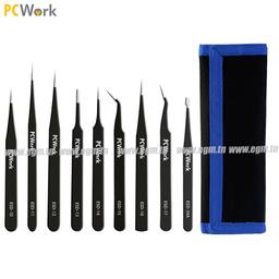 PACK DE 9 PINCES BRUCELLES ESD AVEC POCHETTE PCWORK - Image 1