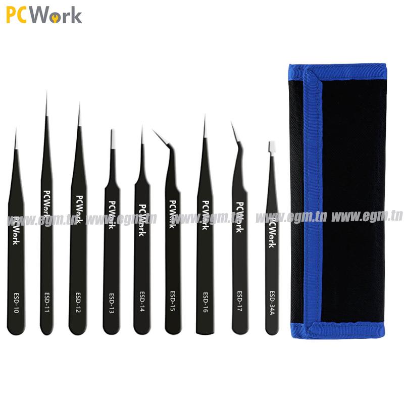 PACK DE 9 PINCES BRUCELLES ESD AVEC POCHETTE PCWORK