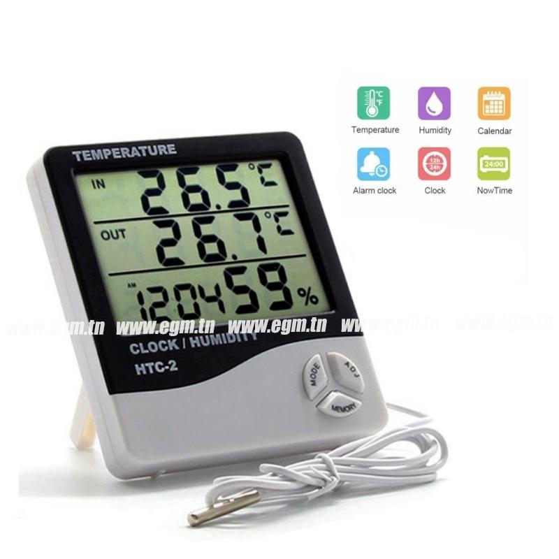 THERMO-HYGROMETRE A AFFICHAGE LCD AVEC HORLOGE + SON HYC-2