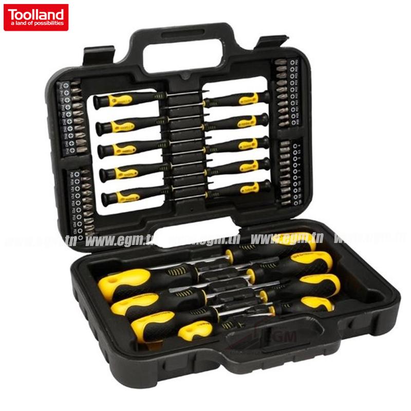 JEUX DE T VIS EN COFFRE FR+AM AVEC EMBOUT & DOUILLE 1/4 58PCS TOOLLAND