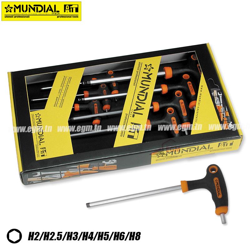 JEUX DE CLE MALE HEX EN "T" 7PCS H2/H2.5/H3/H4/H5/H6/H8 344A MUNDIAL