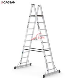 ECHELLE DOUBLE ALUMINIUM A PLATEFORME 2X9 MARCHES CAGSON - Image 1