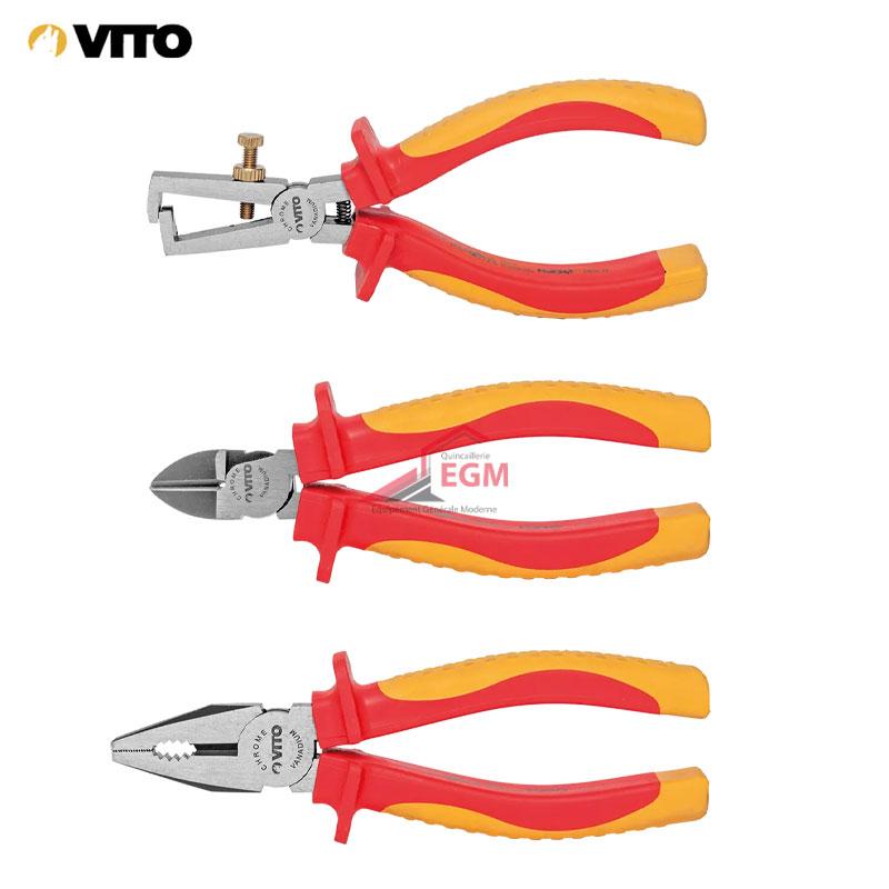 JEU DE 3 PINCE COUPANTE & UNIVERSELLE & DENUDER VDE 1000V VITO