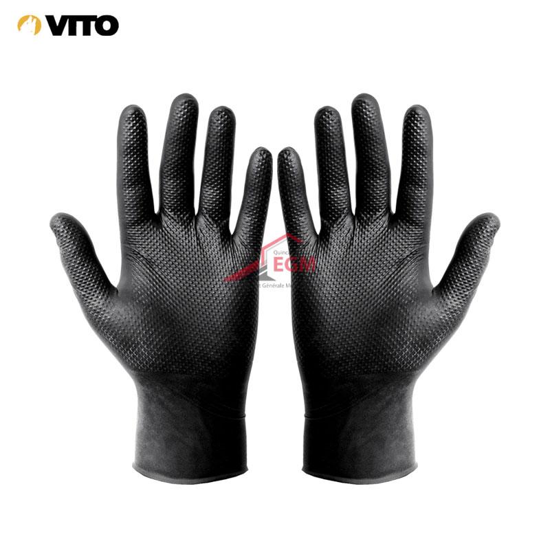 PQ 50 PCS GANT JETABLE NOIR EN NITRILE ULTRA-RESISTANT TAILLE M VITO