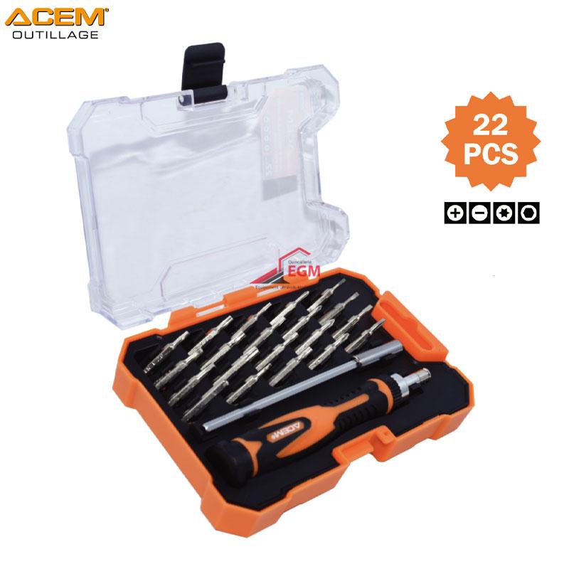 COFFRE EMBOUT T VIS A CLIQUET DE REPARATION SMARTPHONE ET PC 22PCS ACEM