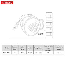 ENROULEUR DE TUYAU À AIR À RÉTRACTION AUTOMATIQUE 20M - RHINO - Image 2