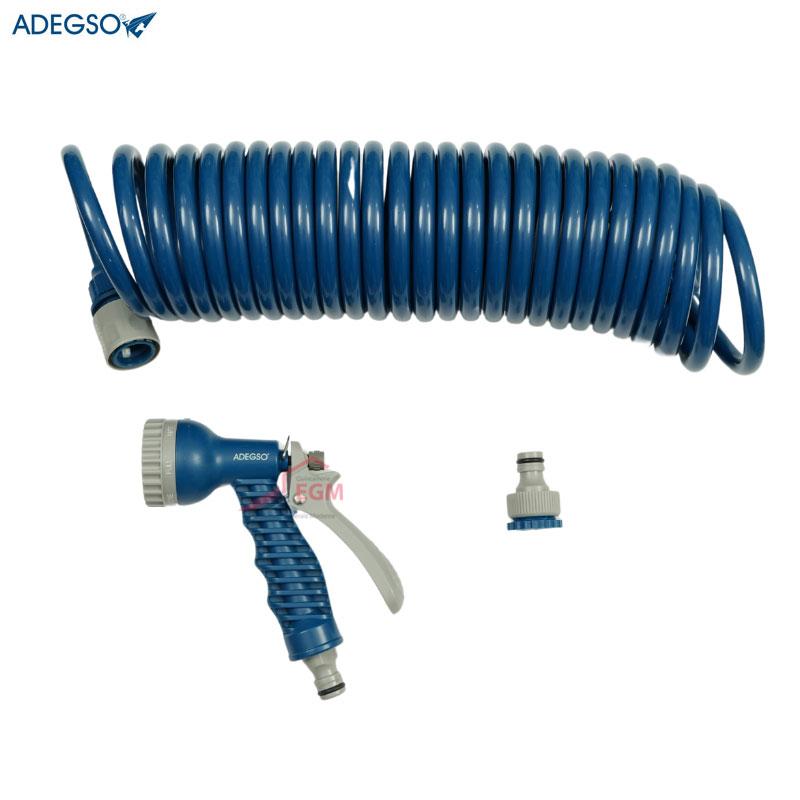 TUYAU D'ARROSAGE SPIRAL 7.5M AVEC RACCORD & PISTOLET ADEGSO