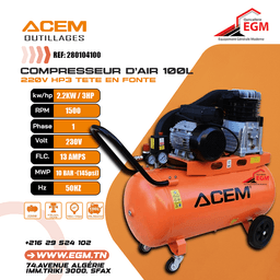 COMPRESSEUR AIR 100L 220V HP3 TETE EN FONTE ACEM - Image 2