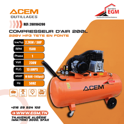 COMPRESSEUR AIR 200L 220V HP3 TETE EN FONTE ACEM - Image 2