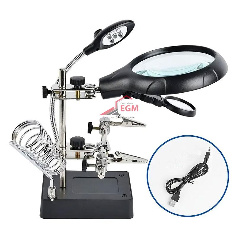 TROISIEME MAIN AVEC LOUPE DE SOUDURE LED AUXILIAIRE 3EN1 AVEC SUPPORT FER A SOUDER