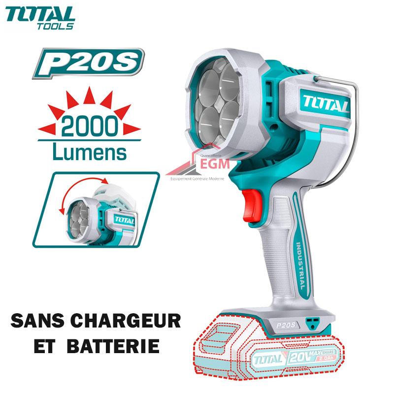 TORCHE RECHARGABLE SANS FIL 20V SANS CHARGEUR & BATTERIE TOTAL