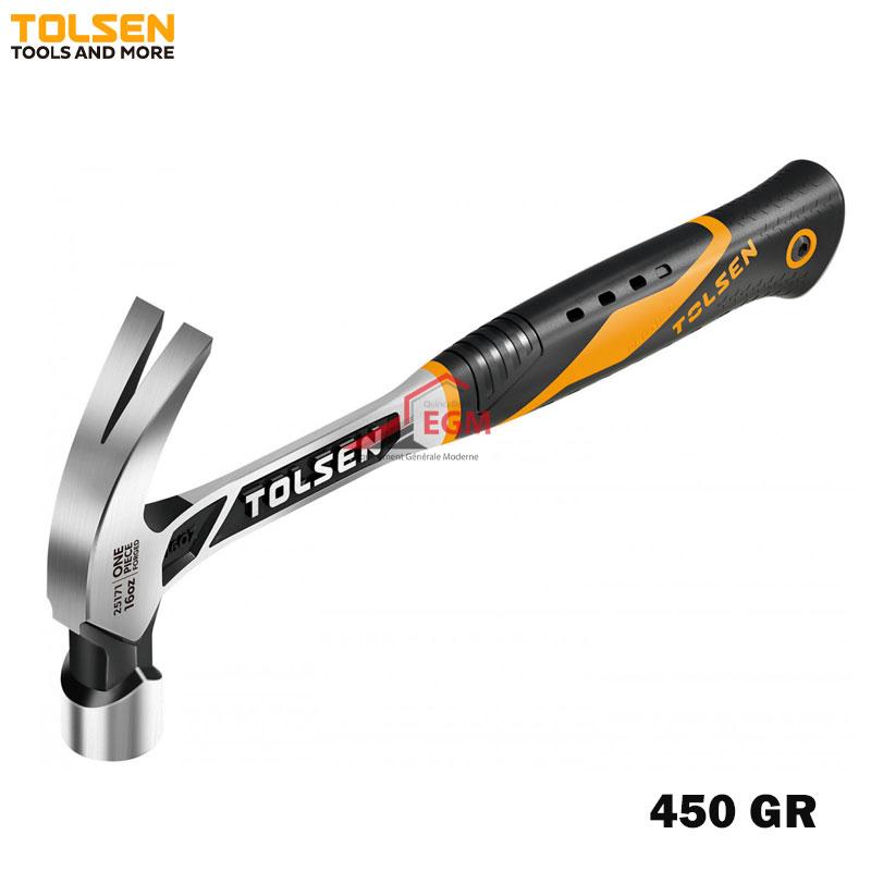 MARTEAU ARRACHE CLOUS EN ACIER TREMPE MANCHE BIMATIERE 450GR TOLSEN