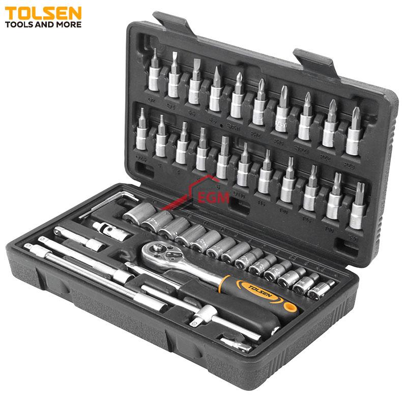 COFFRE CLE DOUIL ET EMBOUT CR-V 1/4" 46PCS 4-14MM TOLSEN