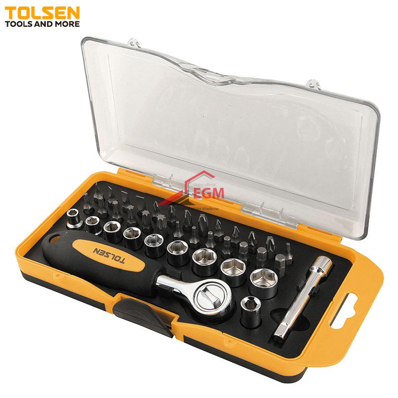 COFFRE DOUILLE ET EMBOUT TOURNEVIS CR-V 1/4" 38PCS TOLSEN
