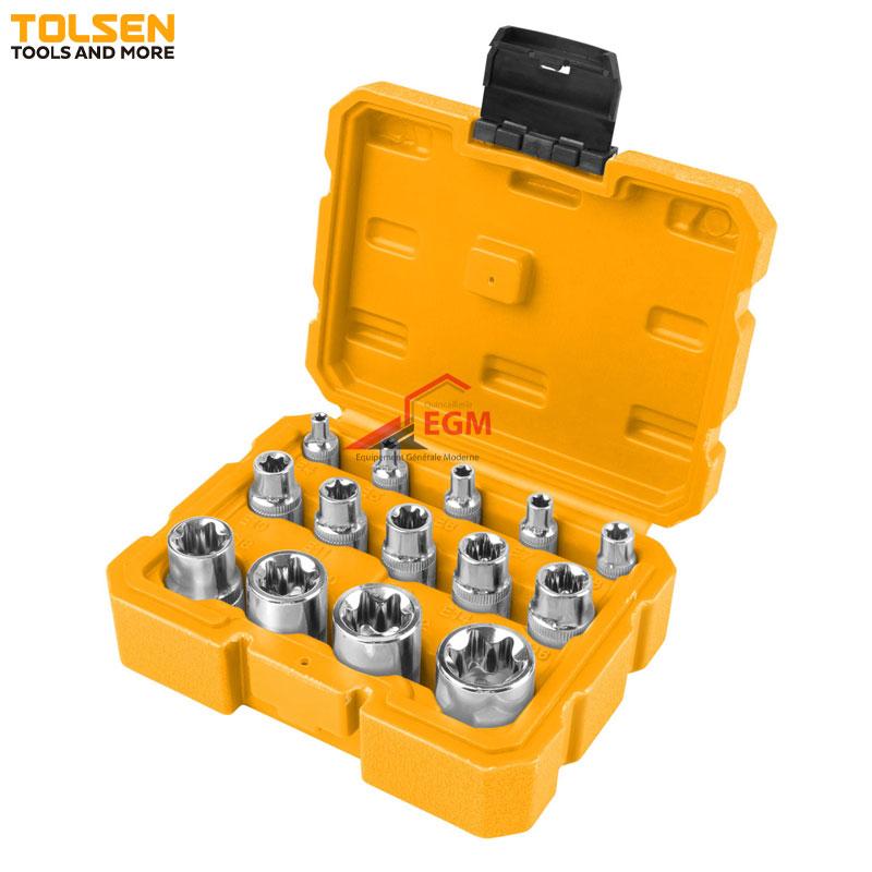 COFFRE CLE DOUILLE FEMELLE TORX E4-E24 1/4"-3/8"-1/2" CR-V 14PCS TOLSEN
