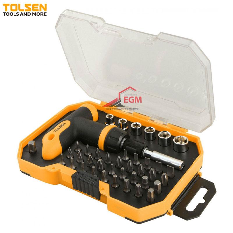 COFFRE DOUILLE ET EMBOUT TOURNEVIS EN T 41PCS TOLSEN