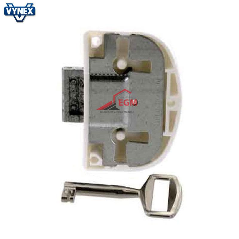 SERRURE DE PLACARD EN APPLIQUE UNIVERSELLE 15MM EN ACIER/PLASTIQUE BLANC VYNEX