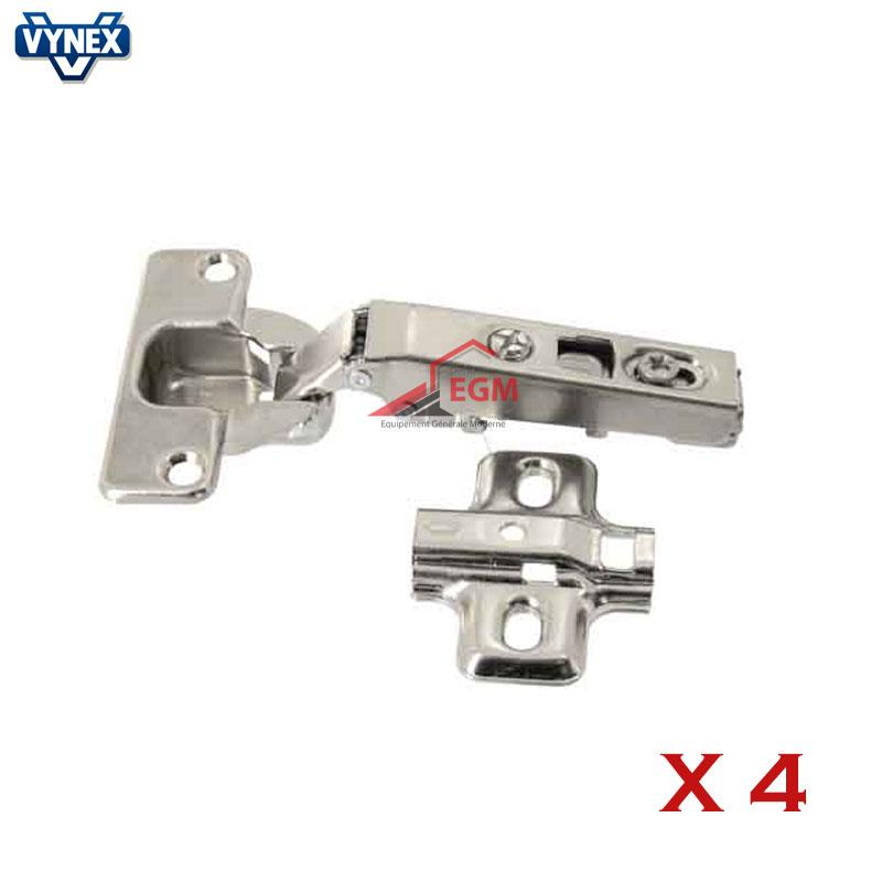 CHARNIERE INVISIBLE A RESSORT D35MM A CLIP P PORTE EN APPLIQUE OUV 110° 4PCS VYNEX