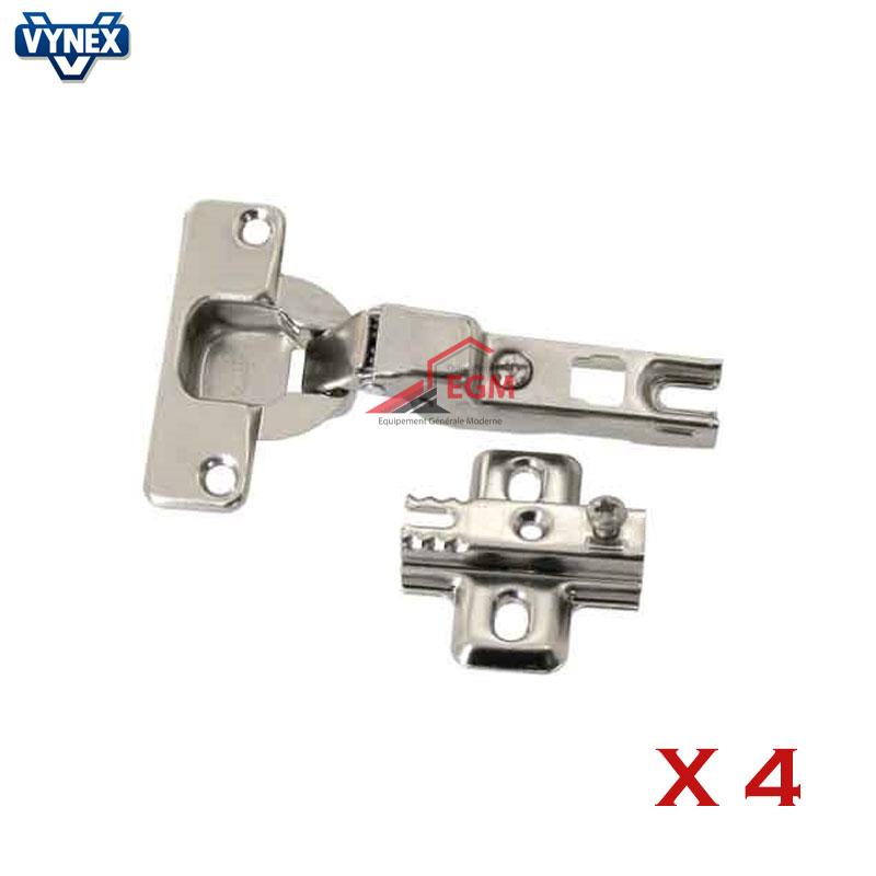 CHARNIERE INVISIBLE A RESSORT D35MM P PORTE EN APPLIQUE OUV 110° 4PCS VYNEX