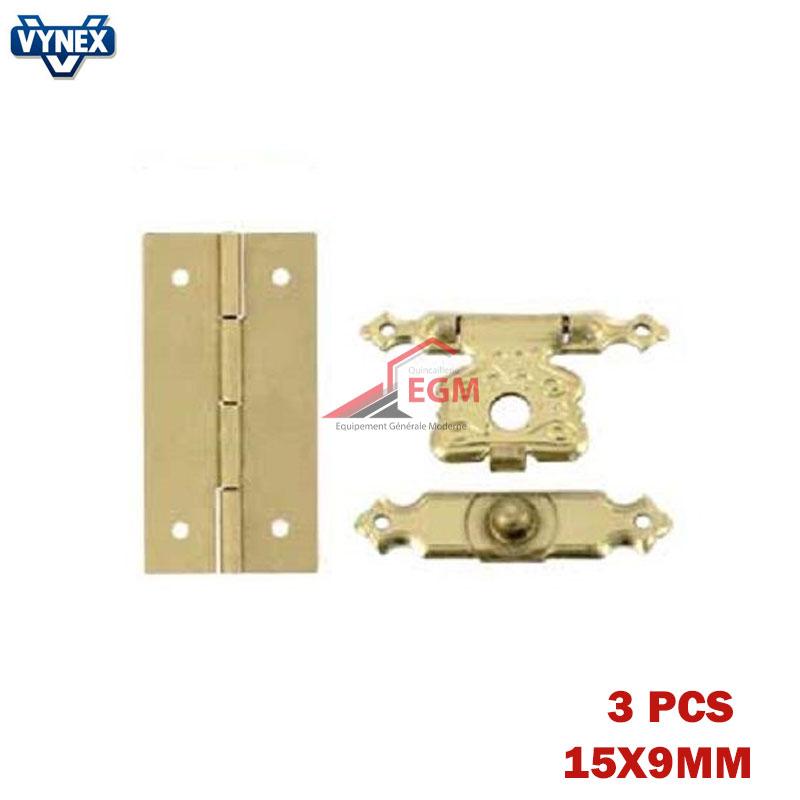 CHARNIERE DE GAINERIE 6PCS ET 3PCS FERMOIR EN ACIER LAITONNE 15X9MM VYNEX