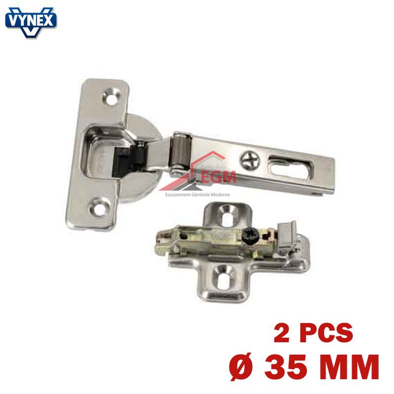 CHARNIERE INVISIBLE A RESSORT D35MM AVEC AMORTISSEUR OUVRE 110° 2PCS VYNEX