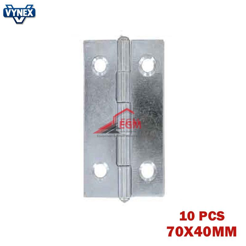 CHARNIERE FIXE EN ACIER ZINGUE 70X40MM 10PCS VYNEX