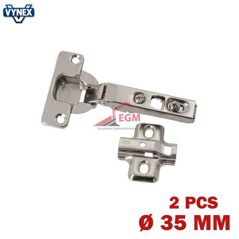 CHARNIERE INVISIBLE A RESSORT D35MM A CLIP OUVRE 110° 2PCS VYNEX