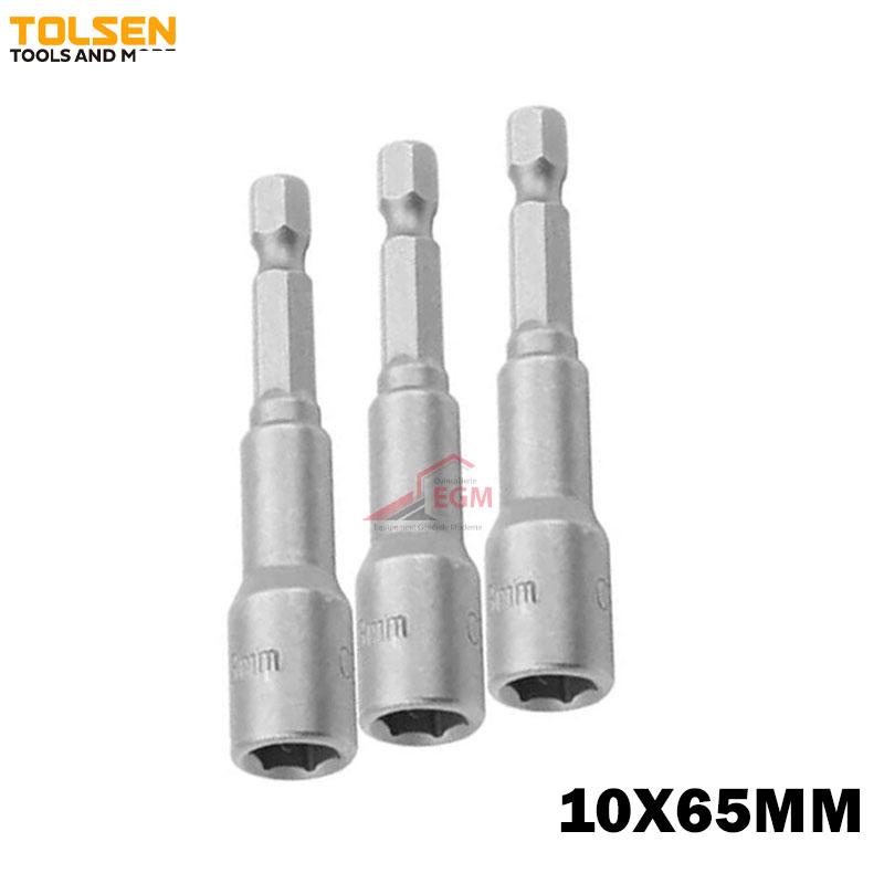 EMBOUT DOUILLE MAGNTIQUE 40Cr 1/4" 10X65MM 3PCS TOLSEN