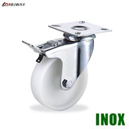 ROUE PIVO A FREIN EN NYLON BLANC A SUPPORT 3083PA INOX - Image 1