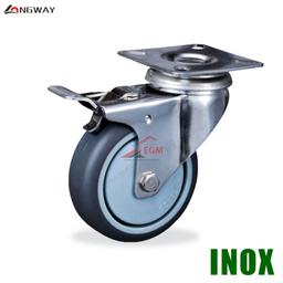 ROUE PIVO A FREIN EN TPR GRIS NOYAU EN PP A SUPPORT 3004 INOX - Image 1