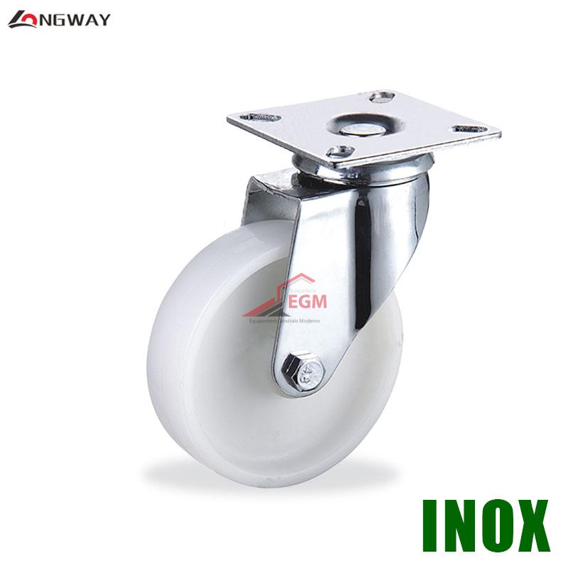 ROUE PIVO EN NYLON BLANC A SUPPORT 3082 INOX