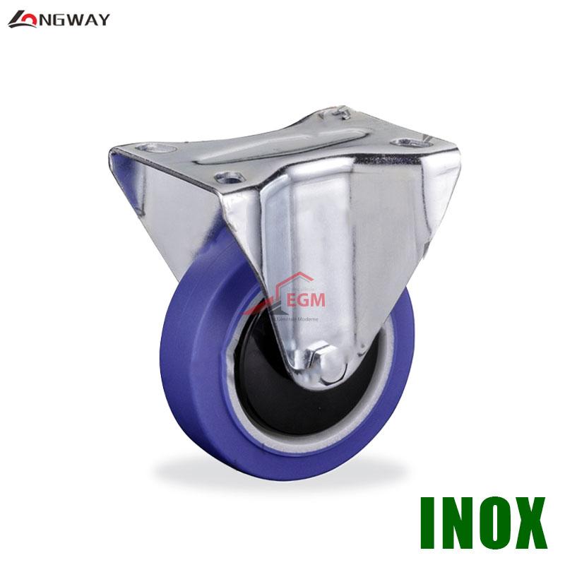 ROUE SUR PLAQUE EN TPR BLEU NOYAU EN PP A SUPPORT A012 INOX