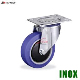 ROUE PIVO EN TPR BLEU NOYAU EN PP A SUPPORT A013 INOX - Image 1