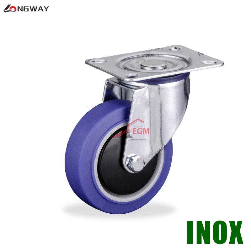 ROUE PIVO EN TPR BLEU NOYAU EN PP A SUPPORT A013 INOX