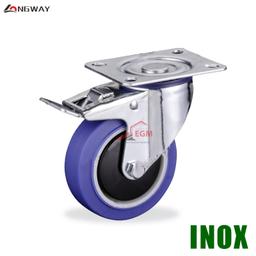 ROUE PIVO A FREIN EN TPR BLEU NOYAU EN PP A SUPPORT A014 INOX - Image 1