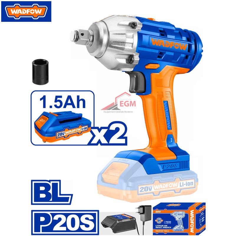 BOULONNEUSE A CHOC CHARG 1/2" 20.0V 1.5Ah 300Nm AVEC CHARG & 2 BATTERIES WADFOW